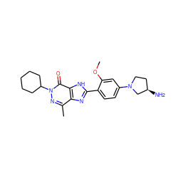 COc1cc(N2CC[C@@H](N)C2)ccc1-c1nc2c(C)nn(C3CCCCC3)c(=O)c2[nH]1 ZINC000095555595