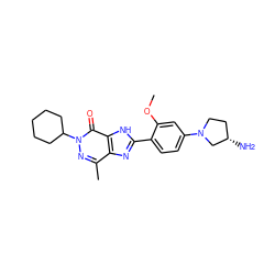 COc1cc(N2CC[C@H](N)C2)ccc1-c1nc2c(C)nn(C3CCCCC3)c(=O)c2[nH]1 ZINC000095555265