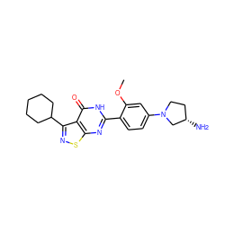 COc1cc(N2CC[C@H](N)C2)ccc1-c1nc2snc(C3CCCCC3)c2c(=O)[nH]1 ZINC000084617253