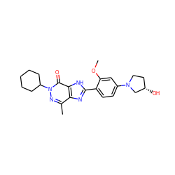 COc1cc(N2CC[C@H](O)C2)ccc1-c1nc2c(C)nn(C3CCCCC3)c(=O)c2[nH]1 ZINC000095554830