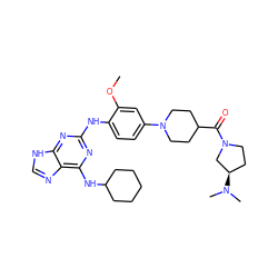 COc1cc(N2CCC(C(=O)N3CC[C@@H](N(C)C)C3)CC2)ccc1Nc1nc(NC2CCCCC2)c2nc[nH]c2n1 ZINC000084652153