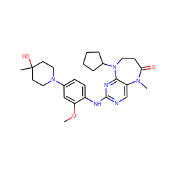 COc1cc(N2CCC(C)(O)CC2)ccc1Nc1ncc2c(n1)N(C1CCCC1)CCC(=O)N2C ZINC000114230400