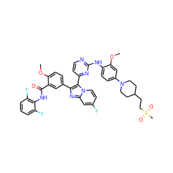 COc1cc(N2CCC(CCS(C)(=O)=O)CC2)ccc1Nc1nccc(-c2c(-c3ccc(OC)c(C(=O)Nc4c(F)cccc4F)c3)nc3cc(F)ccn23)n1 ZINC000165080722