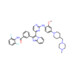 COc1cc(N2CCC(CN3CCN(C)CC3)CC2)ccc1Nc1nccc(-c2c(-c3cccc(C(=O)Nc4c(F)cccc4F)c3)nc3ccccn23)n1 ZINC000165073156