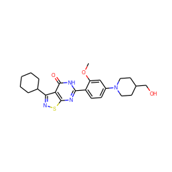 COc1cc(N2CCC(CO)CC2)ccc1-c1nc2snc(C3CCCCC3)c2c(=O)[nH]1 ZINC000084618927