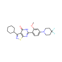 COc1cc(N2CCC(F)(F)CC2)ccc1-c1nc2snc(C3CCCCC3)c2c(=O)[nH]1 ZINC000084635718