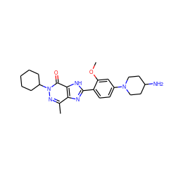 COc1cc(N2CCC(N)CC2)ccc1-c1nc2c(C)nn(C3CCCCC3)c(=O)c2[nH]1 ZINC000095557763