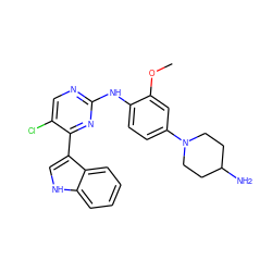 COc1cc(N2CCC(N)CC2)ccc1Nc1ncc(Cl)c(-c2c[nH]c3ccccc23)n1 ZINC000095616580