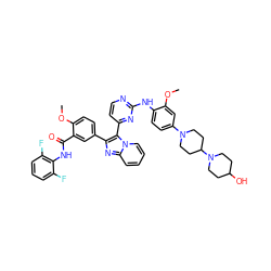 COc1cc(N2CCC(N3CCC(O)CC3)CC2)ccc1Nc1nccc(-c2c(-c3ccc(OC)c(C(=O)Nc4c(F)cccc4F)c3)nc3ccccn23)n1 ZINC000165095904