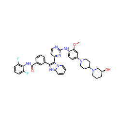 COc1cc(N2CCC(N3CCC[C@H](O)C3)CC2)ccc1Nc1nccc(-c2c(-c3cccc(C(=O)Nc4c(F)cccc4F)c3)nc3ccccn23)n1 ZINC000165103754