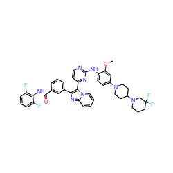 COc1cc(N2CCC(N3CCCC(F)(F)C3)CC2)ccc1Nc1nccc(-c2c(-c3cccc(C(=O)Nc4c(F)cccc4F)c3)nc3ccccn23)n1 ZINC000165070155