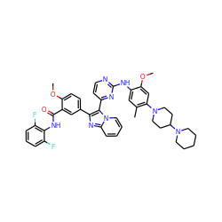 COc1cc(N2CCC(N3CCCCC3)CC2)c(C)cc1Nc1nccc(-c2c(-c3ccc(OC)c(C(=O)Nc4c(F)cccc4F)c3)nc3ccccn23)n1 ZINC000165091278