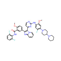 COc1cc(N2CCC(N3CCCCC3)CC2)c(F)cc1Nc1nccc(-c2c(-c3ccc(OC)c(C(=O)Nc4c(F)cccc4F)c3)nc3ccccn23)n1 ZINC000165083344