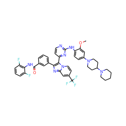 COc1cc(N2CCC(N3CCCCC3)CC2)ccc1Nc1nccc(-c2c(-c3cccc(C(=O)Nc4c(F)cccc4F)c3)nc3cc(C(F)(F)F)ccn23)n1 ZINC000165073943