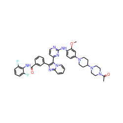 COc1cc(N2CCC(N3CCN(C(C)=O)CC3)CC2)ccc1Nc1nccc(-c2c(-c3cccc(C(=O)Nc4c(F)cccc4F)c3)nc3ccccn23)n1 ZINC000095615001