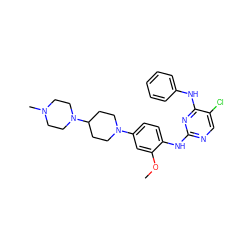 COc1cc(N2CCC(N3CCN(C)CC3)CC2)ccc1Nc1ncc(Cl)c(Nc2ccccc2)n1 ZINC000653913854