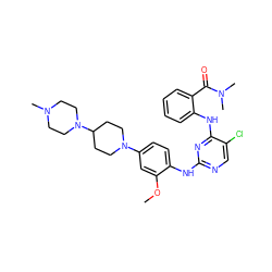 COc1cc(N2CCC(N3CCN(C)CC3)CC2)ccc1Nc1ncc(Cl)c(Nc2ccccc2C(=O)N(C)C)n1 ZINC000653864125