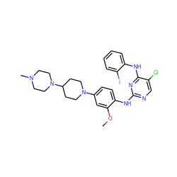 COc1cc(N2CCC(N3CCN(C)CC3)CC2)ccc1Nc1ncc(Cl)c(Nc2ccccc2I)n1 ZINC000205179035