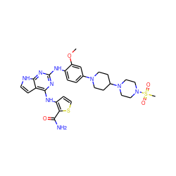 COc1cc(N2CCC(N3CCN(S(C)(=O)=O)CC3)CC2)ccc1Nc1nc(Nc2ccsc2C(N)=O)c2cc[nH]c2n1 ZINC000073296057