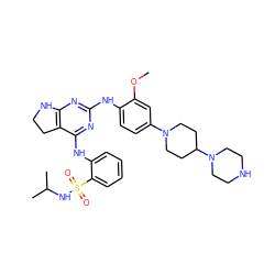 COc1cc(N2CCC(N3CCNCC3)CC2)ccc1Nc1nc2c(c(Nc3ccccc3S(=O)(=O)NC(C)C)n1)CCN2 ZINC000221667410