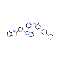 COc1cc(N2CCC(N3CCOCC3)CC2)ccc1Nc1nccc(-c2c(-c3cccc(C(=O)Nc4c(F)cccc4F)c3)nc3ccccn23)n1 ZINC000049889186