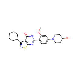 COc1cc(N2CCC(O)CC2)ccc1-c1nc2snc(C3CCCCC3)c2c(=O)[nH]1 ZINC000084635804