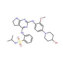 COc1cc(N2CCC(O)CC2)ccc1Nc1nc2c(c(Nc3ccccc3S(=O)(=O)NC(C)C)n1)CCN2 ZINC000221697506