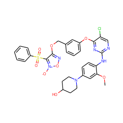 COc1cc(N2CCC(O)CC2)ccc1Nc1ncc(Cl)c(Oc2cccc(COc3no[n+]([O-])c3S(=O)(=O)c3ccccc3)c2)n1 ZINC000096917095