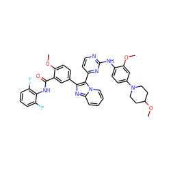 COc1cc(N2CCC(OC)CC2)ccc1Nc1nccc(-c2c(-c3ccc(OC)c(C(=O)Nc4c(F)cccc4F)c3)nc3ccccn23)n1 ZINC000165111413