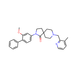 COc1cc(N2CCC3(CCN(Cc4ncccc4C)CC3)C2=O)ccc1-c1ccccc1 ZINC000096286160