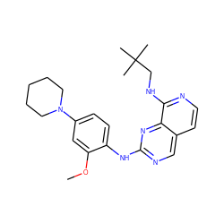 COc1cc(N2CCCCC2)ccc1Nc1ncc2ccnc(NCC(C)(C)C)c2n1 ZINC000207623301