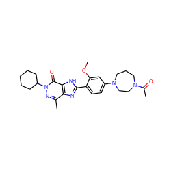 COc1cc(N2CCCN(C(C)=O)CC2)ccc1-c1nc2c(C)nn(C3CCCCC3)c(=O)c2[nH]1 ZINC000095555242