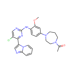 COc1cc(N2CCCN(C(C)=O)CC2)ccc1Nc1ncc(Cl)c(-c2cnc3ccccn23)n1 ZINC000072176998