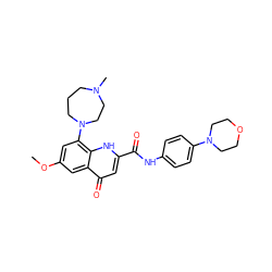 COc1cc(N2CCCN(C)CC2)c2[nH]c(C(=O)Nc3ccc(N4CCOCC4)cc3)cc(=O)c2c1 ZINC000028642440