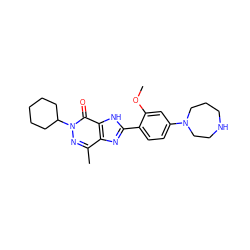 COc1cc(N2CCCNCC2)ccc1-c1nc2c(C)nn(C3CCCCC3)c(=O)c2[nH]1 ZINC000095553839