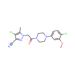 COc1cc(N2CCN(C(=O)Cn3nc(C#N)c(Cl)c3C)CC2)ccc1Cl ZINC000095582260