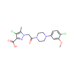 COc1cc(N2CCN(C(=O)Cn3nc(C(=O)O)c(Cl)c3C)CC2)ccc1Cl ZINC000095584484