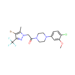 COc1cc(N2CCN(C(=O)Cn3nc(C(F)(F)F)c(Br)c3C)CC2)ccc1Cl ZINC000095583454