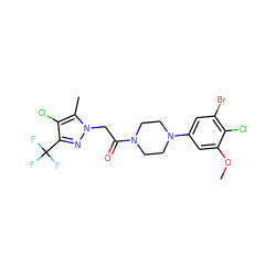 COc1cc(N2CCN(C(=O)Cn3nc(C(F)(F)F)c(Cl)c3C)CC2)cc(Br)c1Cl ZINC000095582395