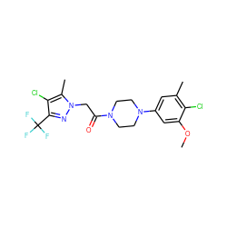 COc1cc(N2CCN(C(=O)Cn3nc(C(F)(F)F)c(Cl)c3C)CC2)cc(C)c1Cl ZINC000095585156