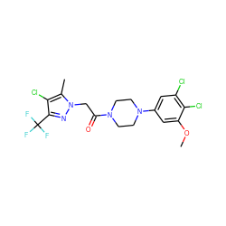 COc1cc(N2CCN(C(=O)Cn3nc(C(F)(F)F)c(Cl)c3C)CC2)cc(Cl)c1Cl ZINC000095583494