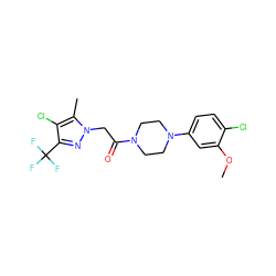 COc1cc(N2CCN(C(=O)Cn3nc(C(F)(F)F)c(Cl)c3C)CC2)ccc1Cl ZINC000095583069