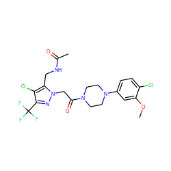 COc1cc(N2CCN(C(=O)Cn3nc(C(F)(F)F)c(Cl)c3CNC(C)=O)CC2)ccc1Cl ZINC000095583981