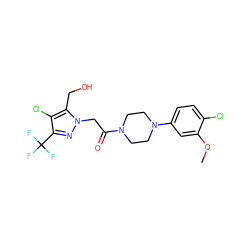 COc1cc(N2CCN(C(=O)Cn3nc(C(F)(F)F)c(Cl)c3CO)CC2)ccc1Cl ZINC000095580909