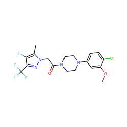 COc1cc(N2CCN(C(=O)Cn3nc(C(F)(F)F)c(F)c3C)CC2)ccc1Cl ZINC000095583384