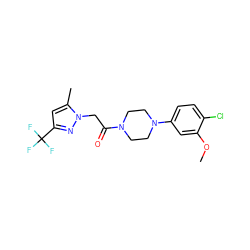 COc1cc(N2CCN(C(=O)Cn3nc(C(F)(F)F)cc3C)CC2)ccc1Cl ZINC000095581959