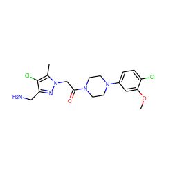 COc1cc(N2CCN(C(=O)Cn3nc(CN)c(Cl)c3C)CC2)ccc1Cl ZINC000095584811