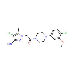 COc1cc(N2CCN(C(=O)Cn3nc(N)c(Cl)c3C)CC2)ccc1Cl ZINC000095581577