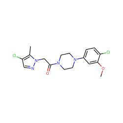 COc1cc(N2CCN(C(=O)Cn3ncc(Cl)c3C)CC2)ccc1Cl ZINC000095585309