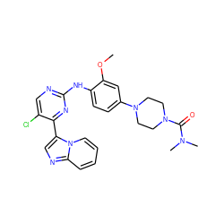 COc1cc(N2CCN(C(=O)N(C)C)CC2)ccc1Nc1ncc(Cl)c(-c2cnc3ccccn23)n1 ZINC000072178364